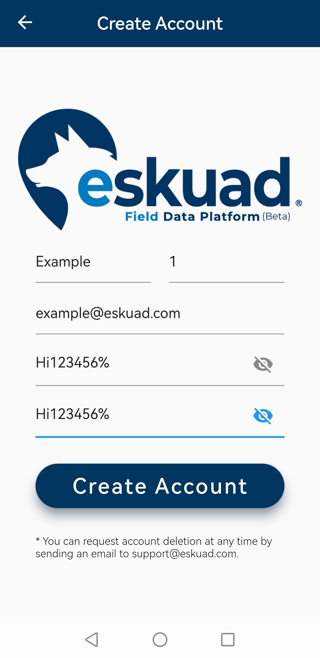 Eskuad Account Creation Mobile